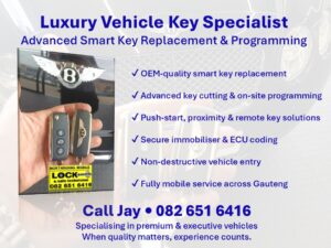 Bentley smart key replacement and programming by Northriding Mobile Locksmith in Gauteng