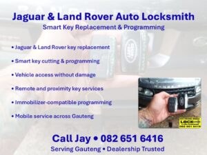 Jaguar and Land Rover smart key replacement and programming by Northriding Mobile Locksmith in Gauteng