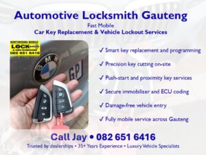 Automotive locksmith Gauteng providing BMW smart key replacement and mobile car key programming services