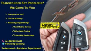 BMW transponder keys and mobile locksmith service for car key problems in Gauteng
