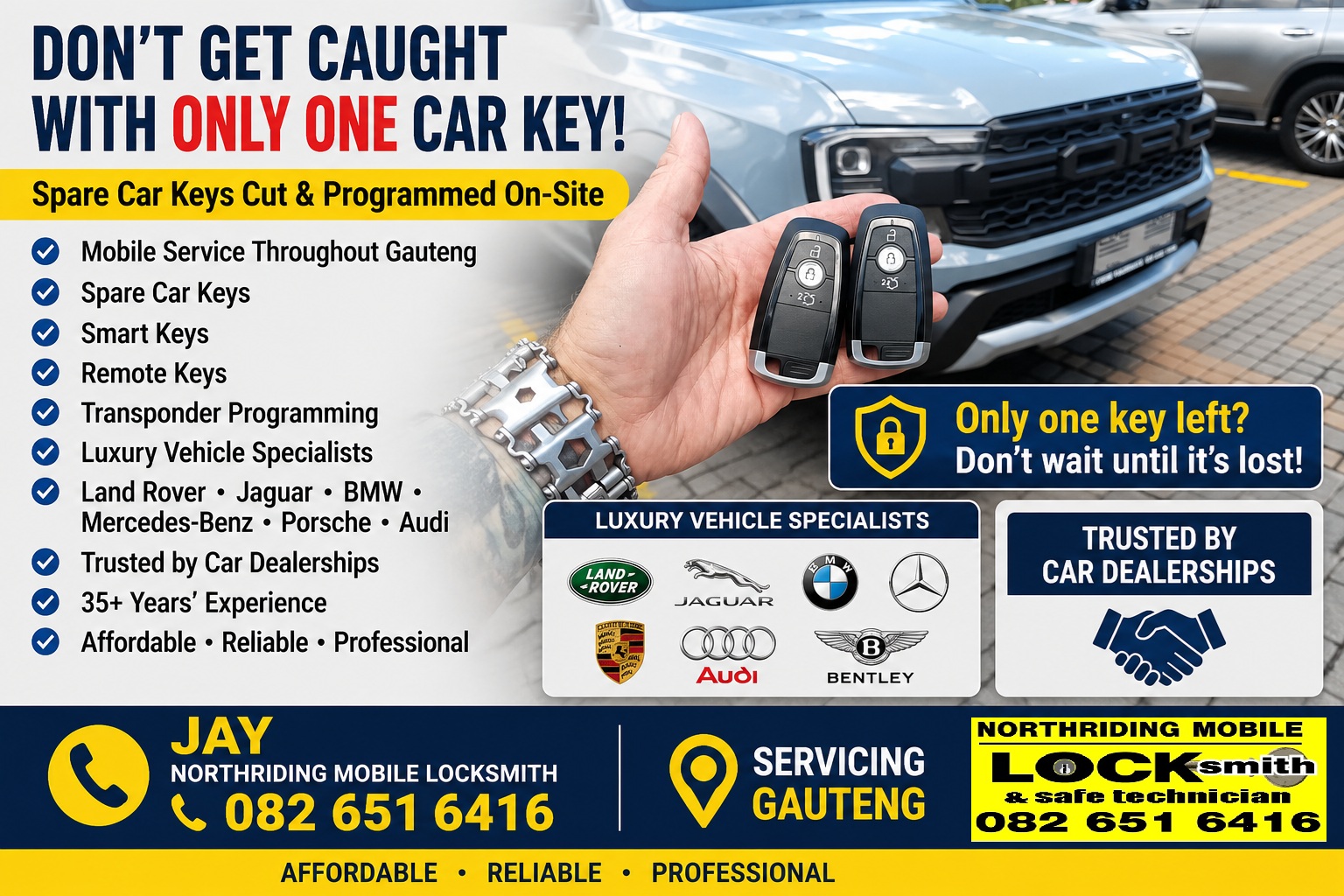 Ford Raptor spare smart keys programmed on-site by Northriding Mobile Locksmith, offering mobile auto locksmith services throughout Gauteng.