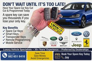 Spare car keys Gauteng with mobile key cutting and programming, featuring luxury vehicle brands and Northriding Mobile Locksmith