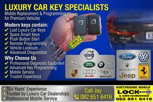 Northriding Mobile Locksmith providing mobile luxury car key replacement, smart keys, remote programming, vehicle lockout assistance and advanced diagnostics throughout Gauteng.